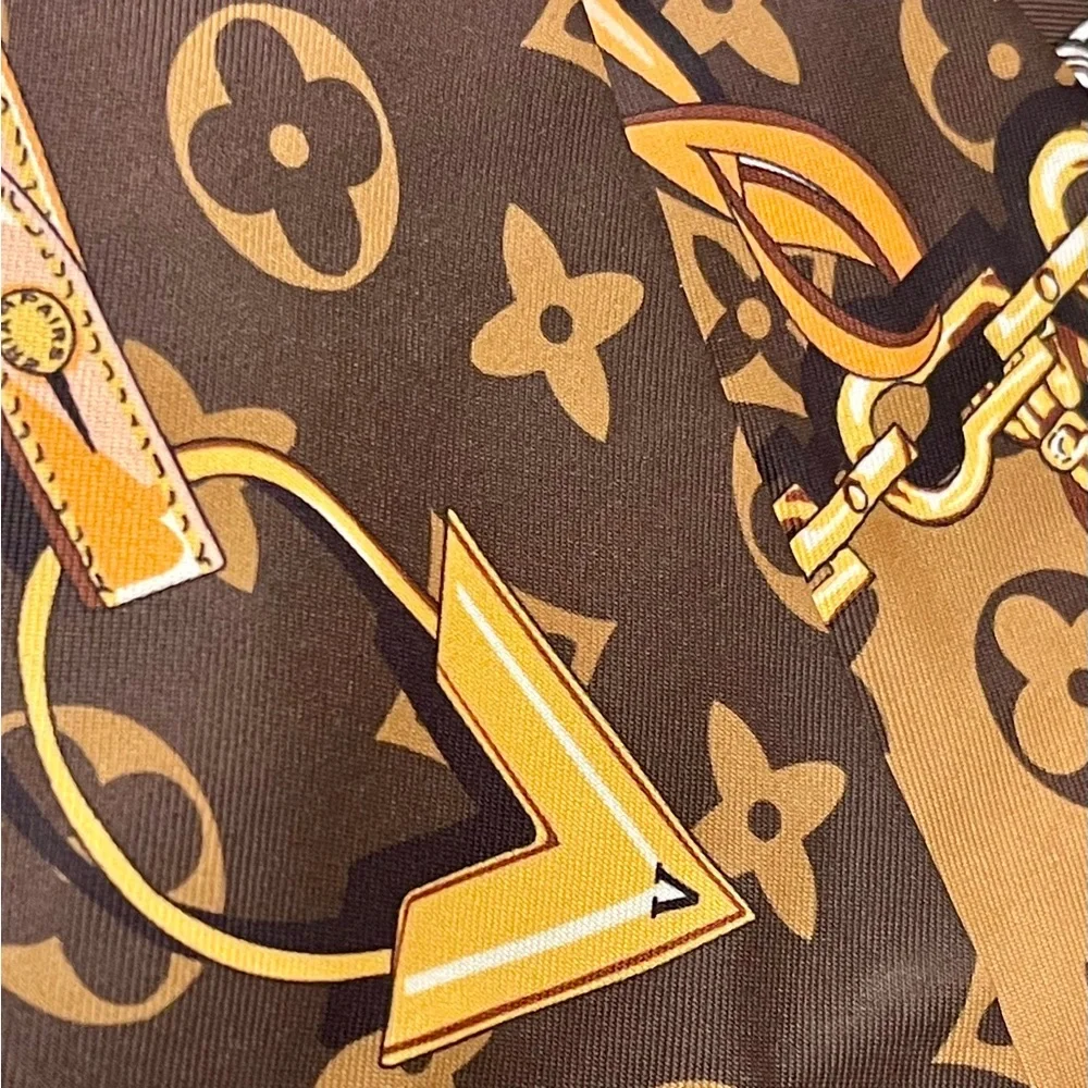 Luxury Monogram Silk Twilly Scarf - Brown & Tan